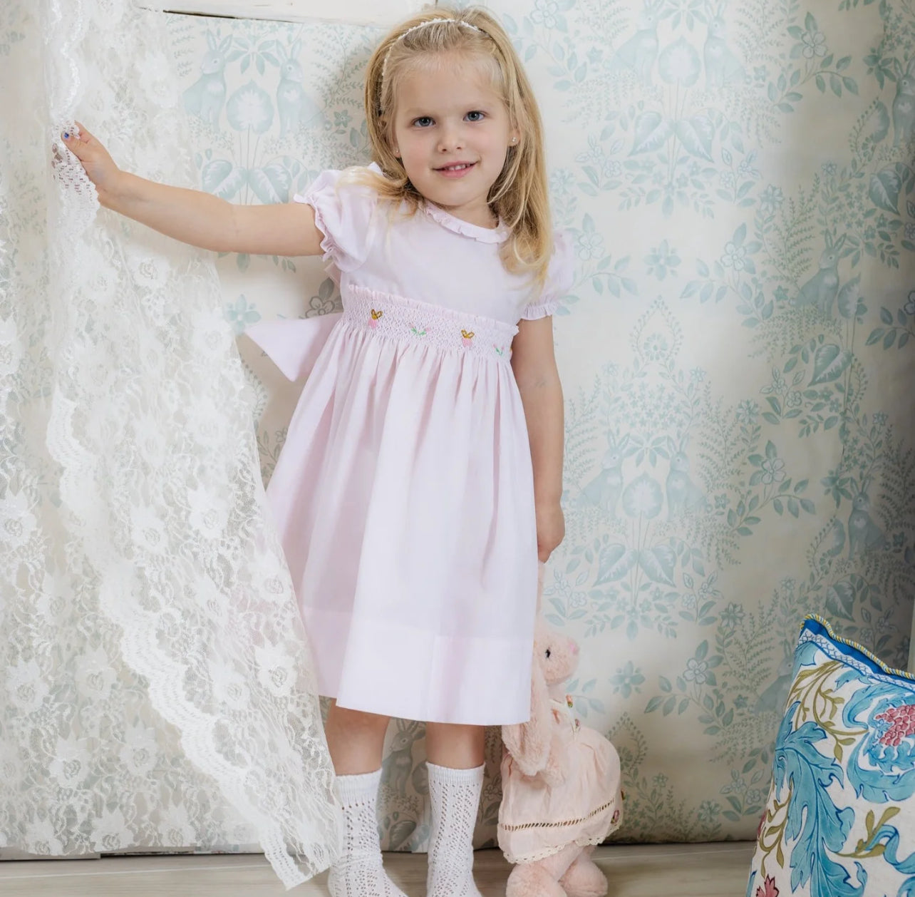 Girls Easter Bunny Smocked Dress