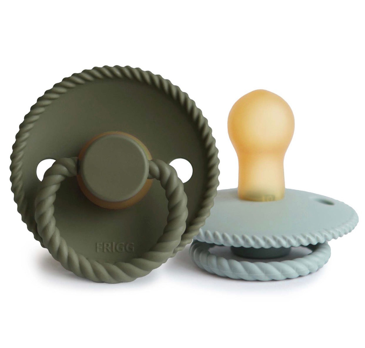 Frigg rope natural rubber baby pacifier (olive / sage)