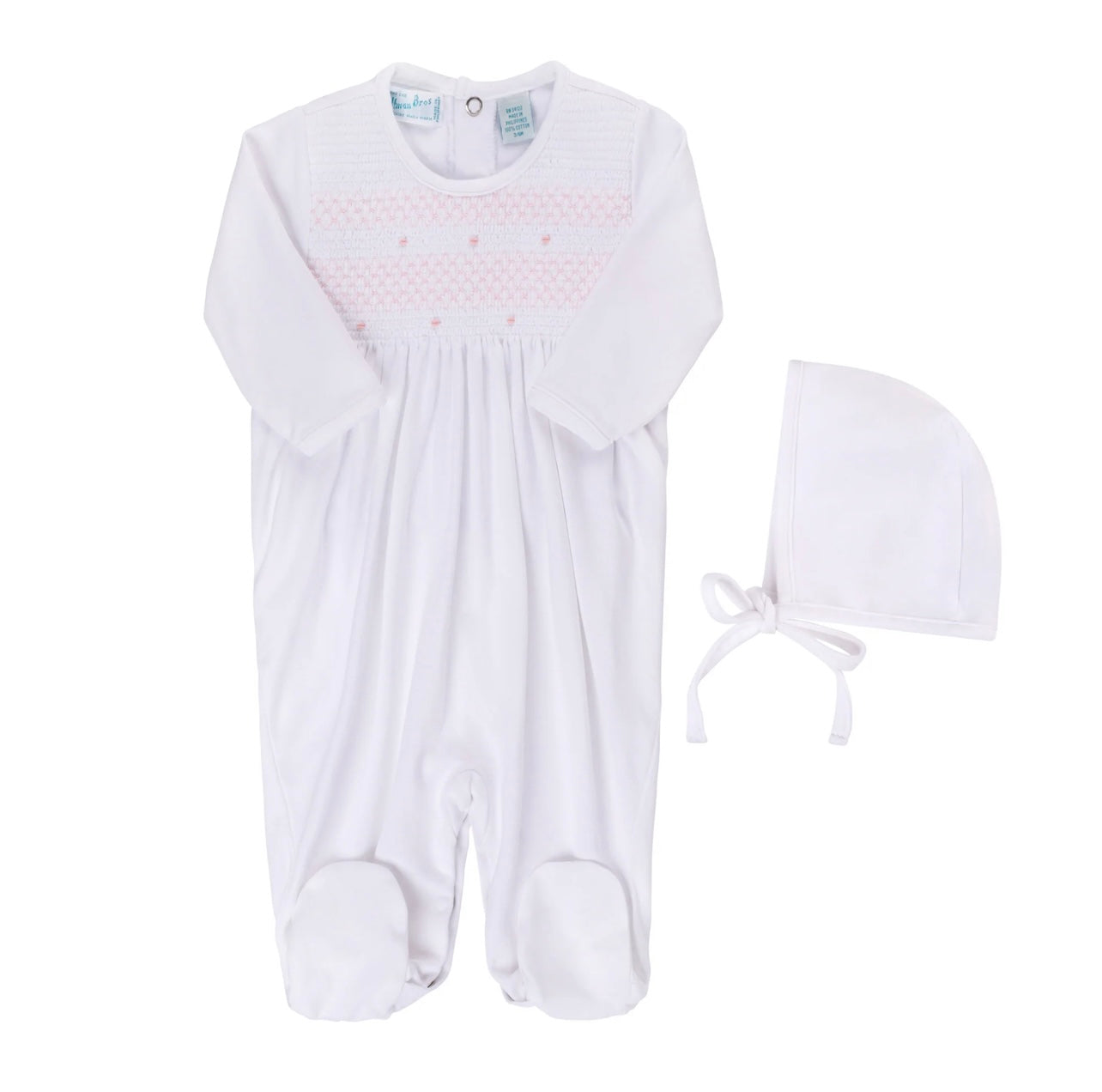 Pijama blanca con smock y gorro