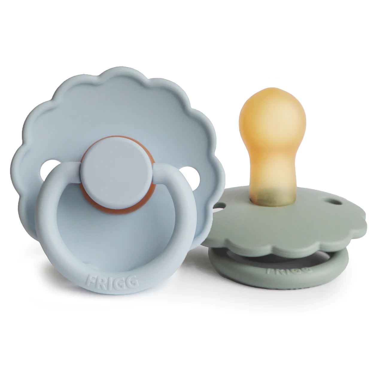 Frigg daisy natural rubber baby pacifier (powder blue/sage) 2-pack