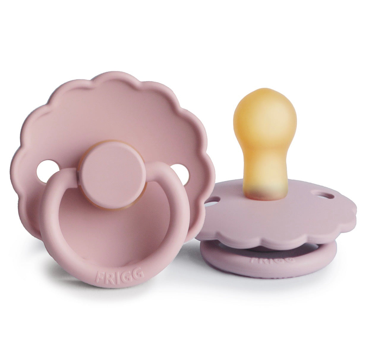 Frigg daisy natural rubber baby pacifier (baby pink/soft lilac) 2-pack