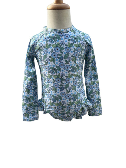 Flowers in blue rashguard one piece