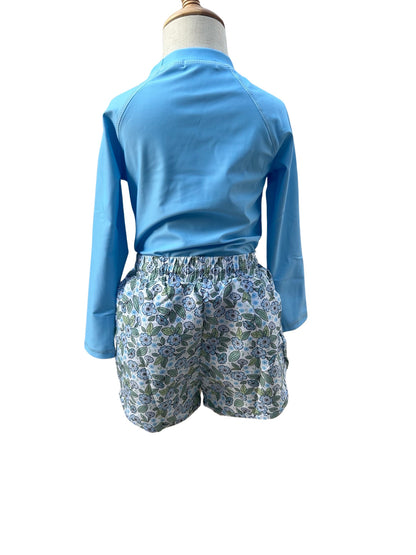 Flowers in blue rashguard + boardie