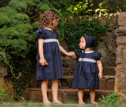 Navy Smocked Holiday Dress