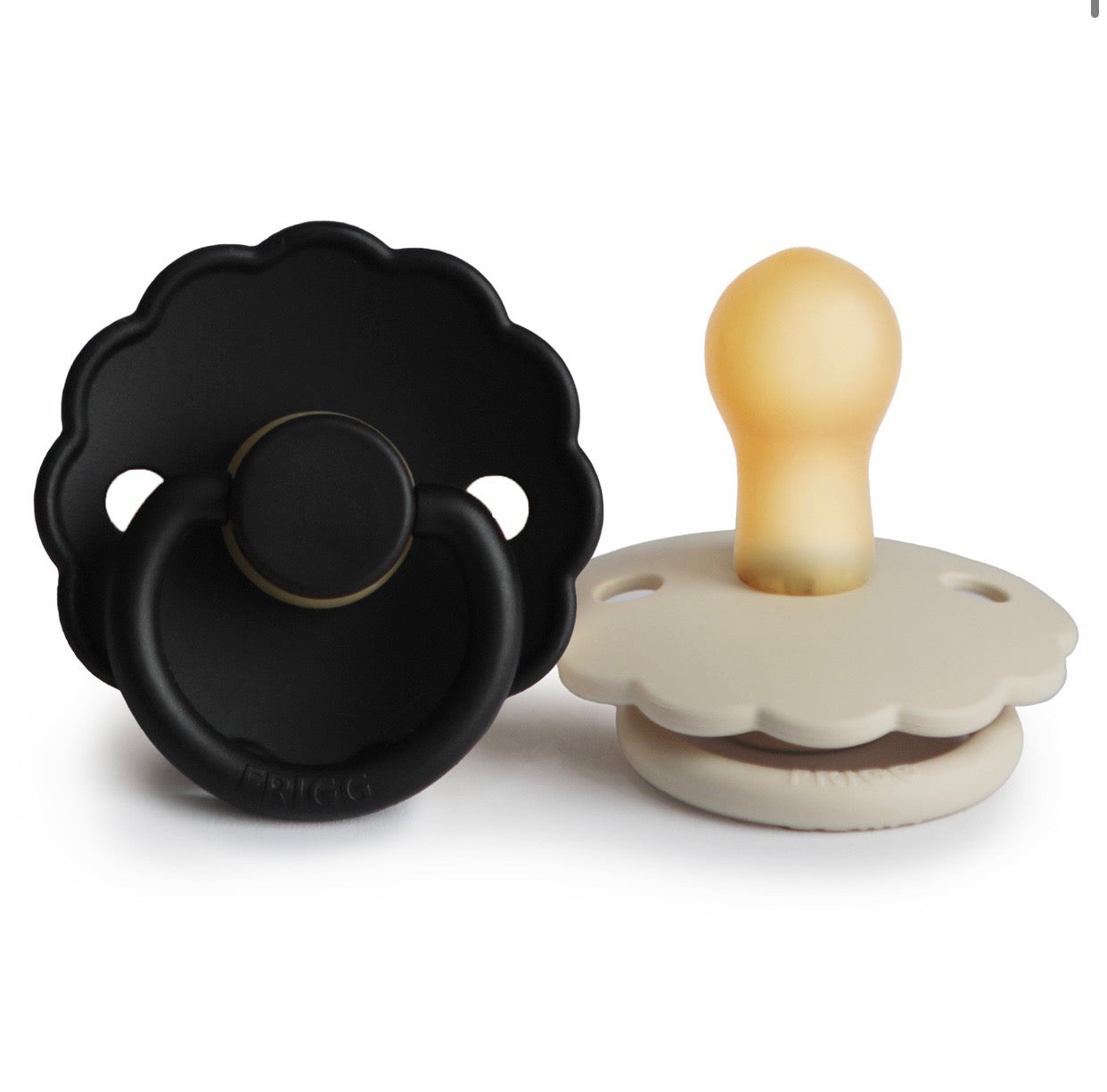 Frigg daisy natural rubber baby pacifier (jet black/cream) 2-pack