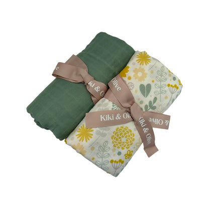 Yellow wildflowers muslin swaddle