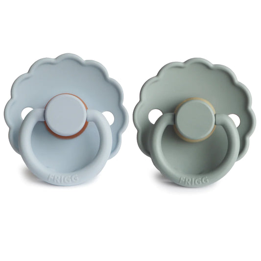 Frigg daisy natural rubber baby pacifier (powder blue/sage) 2-pack