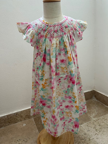 Bougainvillea floral smock dress